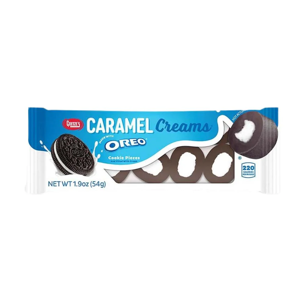 Goetze's Caramel Cream with Oreo, snack al caramello e pezzi di oreo ripieni di crema alla vaniglia da 54g