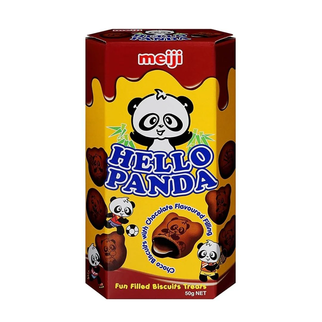 Hello Panda Double Chocolate, biscotti a forma di panda ripieni di crema al doppio cioccolato da 50g