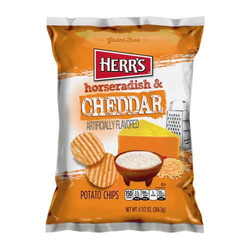 Herr's Cheddar & Horseradish Potato Chips, patatine al formaggio Cheddar aromatizzate al rafano da 184g