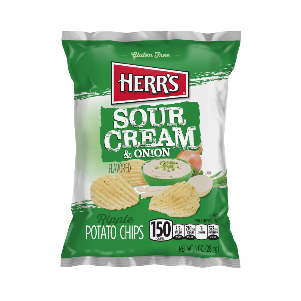 Herr's Sour Cream & Onion, patatine alla panna acida e cipolla da 28g