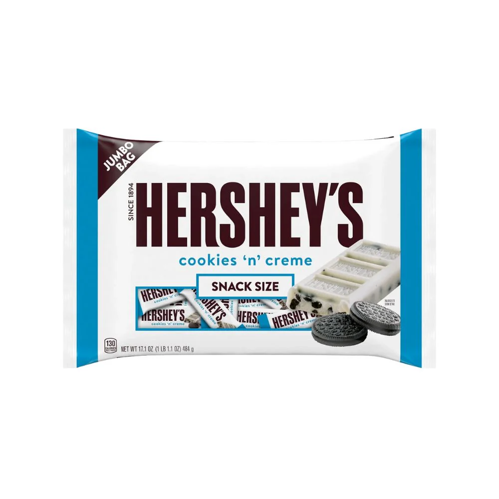 Hershey's Cookies 'n' Cream Jumbo Bag, confezione di barrette al cioccolato bianco e cookies da 484g