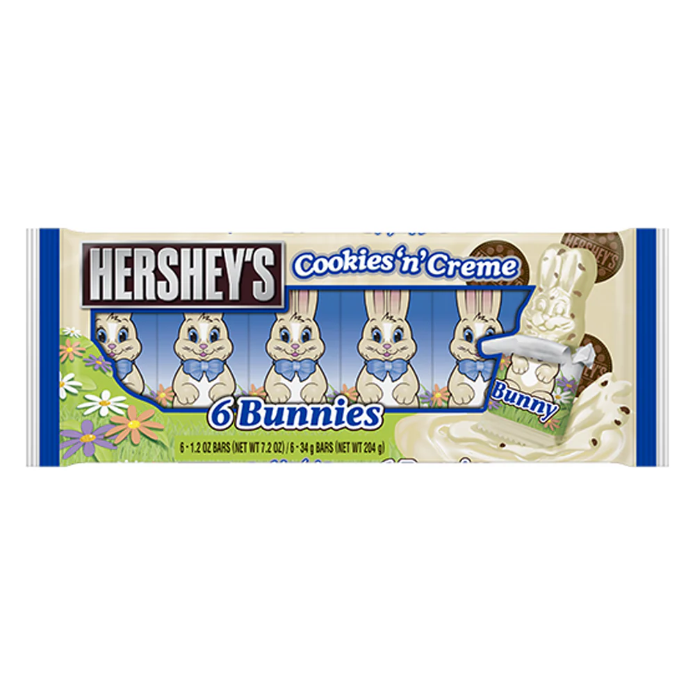 Hershey's Cookies'n' Creme Bunny, 6 coniglietti al cioccolato bianco con pezzettini di biscotti da 204g