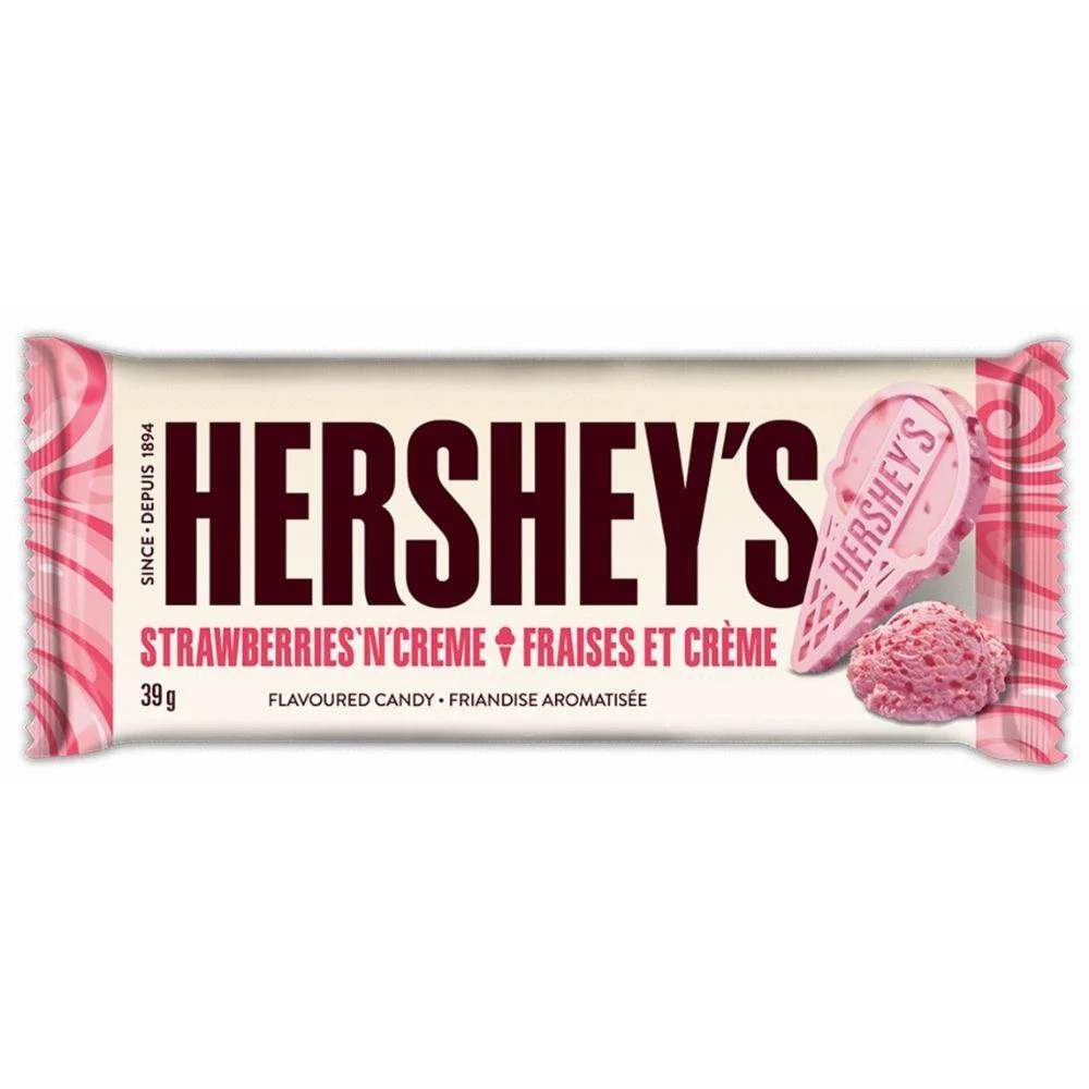 Hershey's Strawberries'n Creme, barretta al cioccolato bianco e fragole da 39g