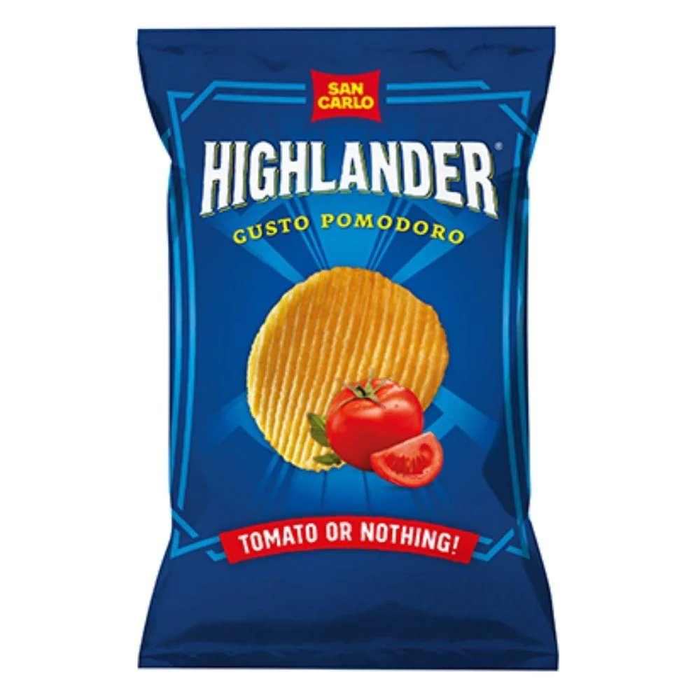 Highlander, confezione di patatine al pomodoro da 50g