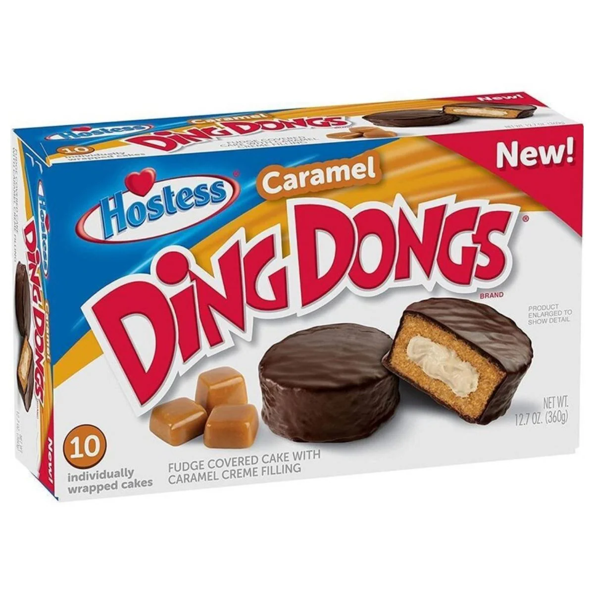 Hostess Ding Dong Caramel, merendine al cioccolato e crema al caramello nel formato da 10 pezzi