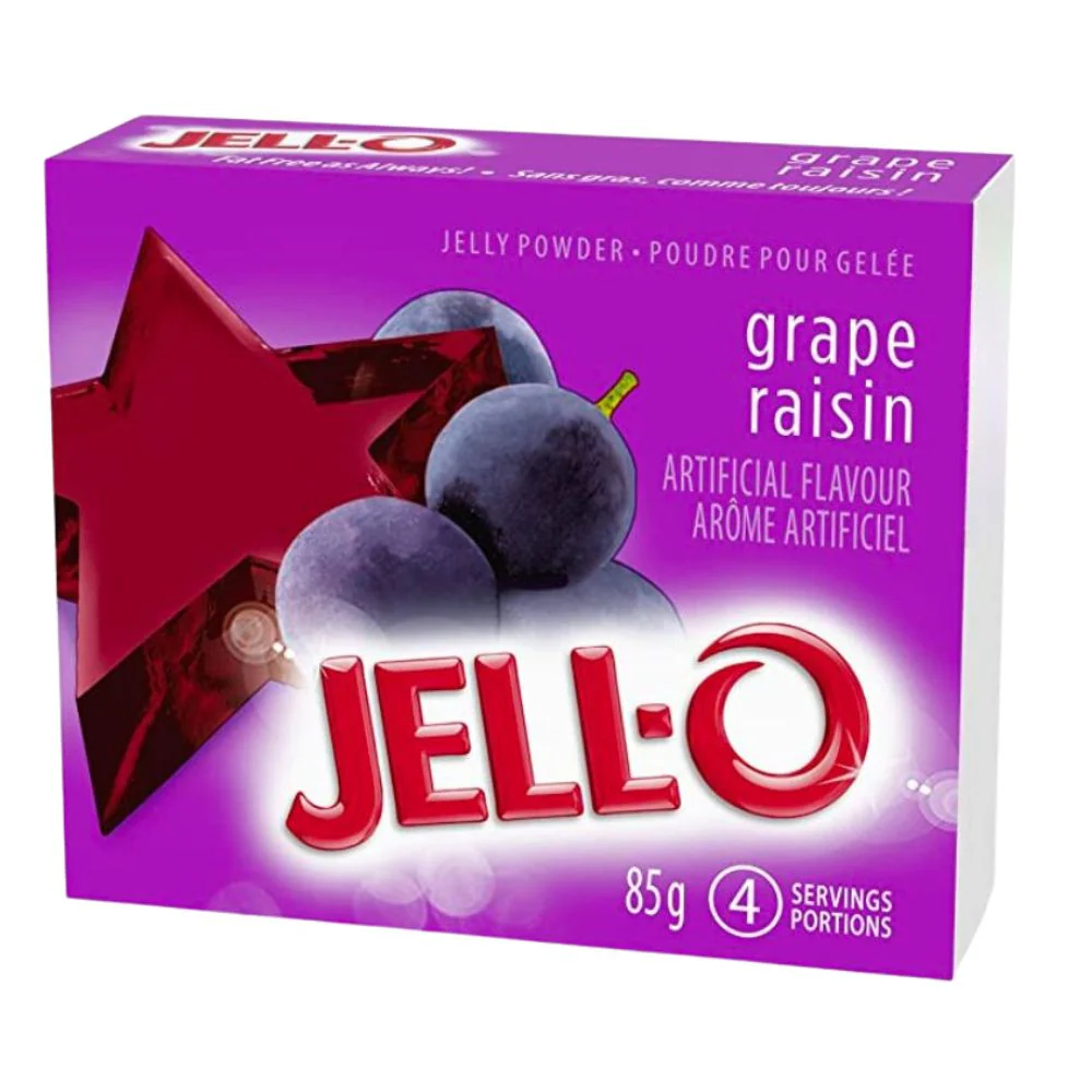 Jell-o Grape Raisin, preparato per gelatina dolce all'uva da 85g