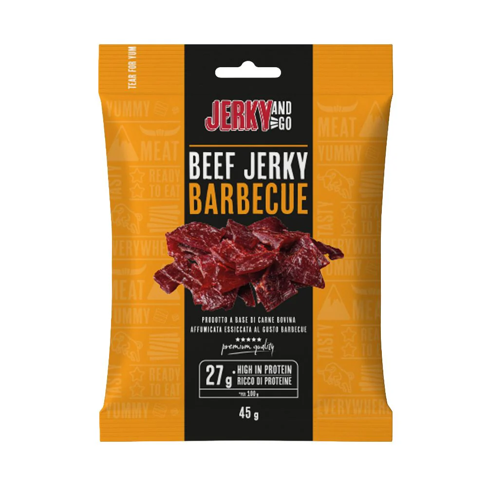 Jerky and Go Beef Jerky Barbecue, carne secca di manzo al gusto barbecue da 45g