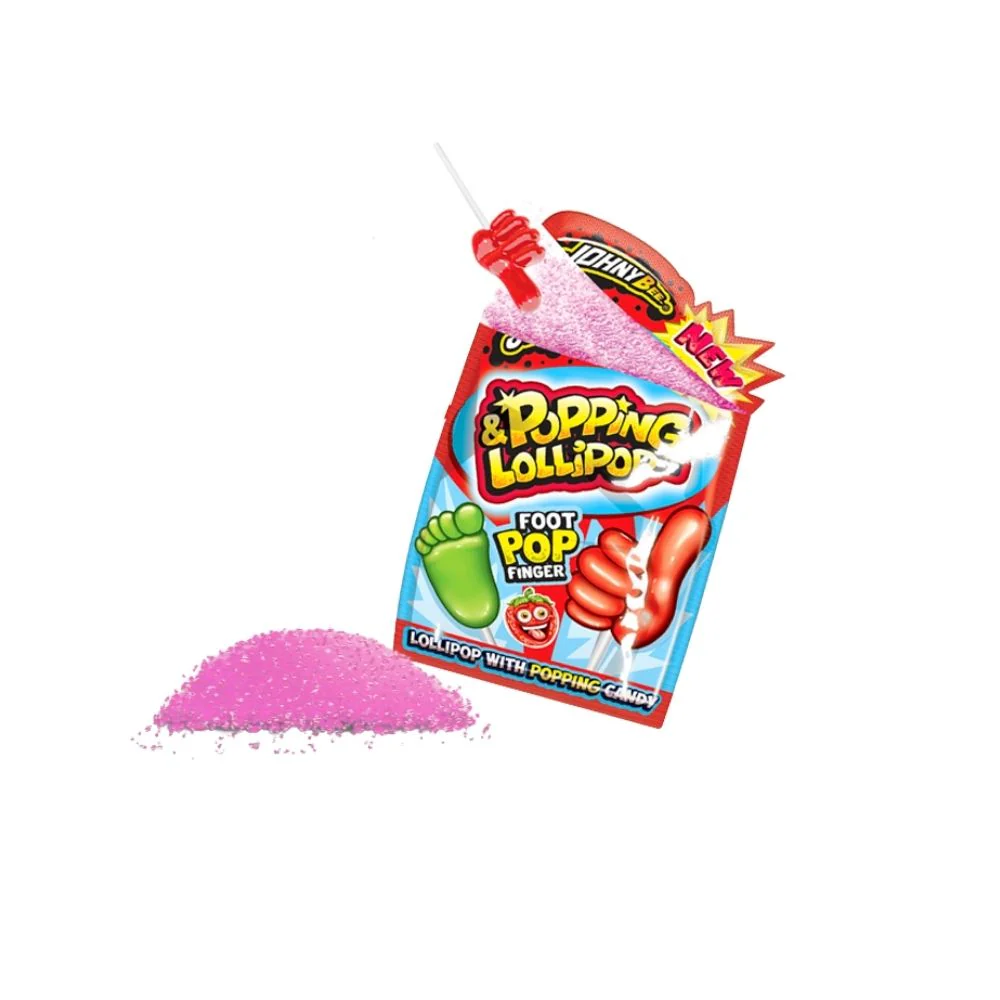 Johny Bee & Popping Lollipop Strawberry, caramella alla fragola con granella frizzante da 13g