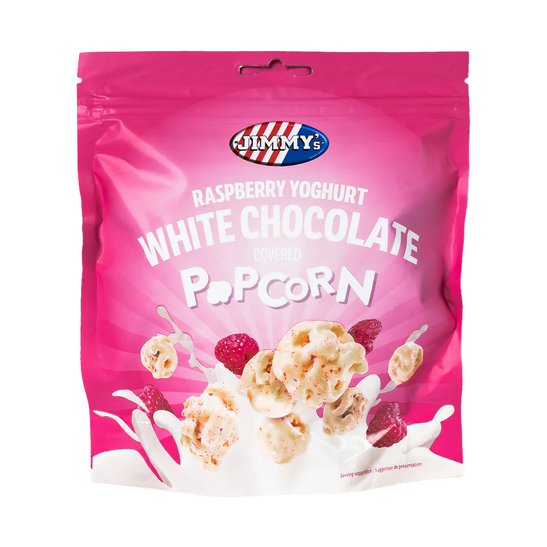 Jimmy's Popcorn Greek Yogurt Raspberry, popcorn al gusto di yogurt al lampone da 120g