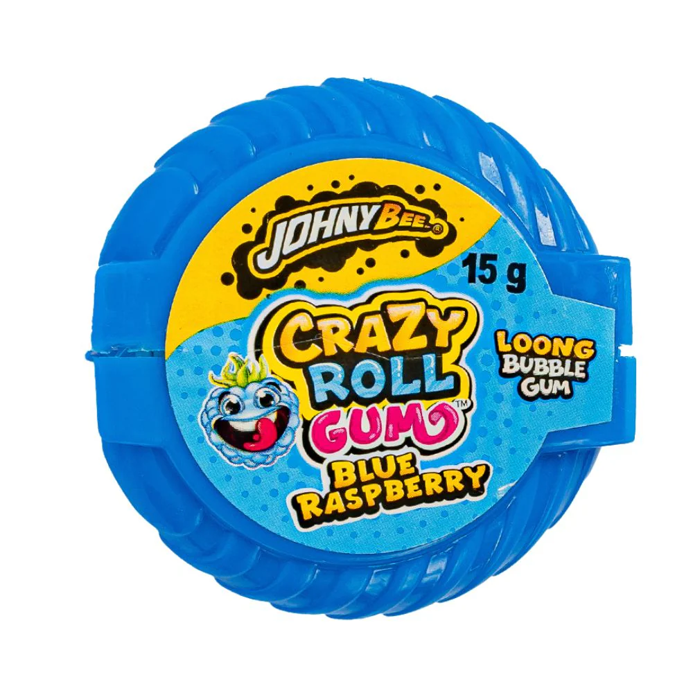 Johny Bee Crazy Roll Blue Raspberry Bubble Gum, gomme da masticare al gusto di lampone da 15g
