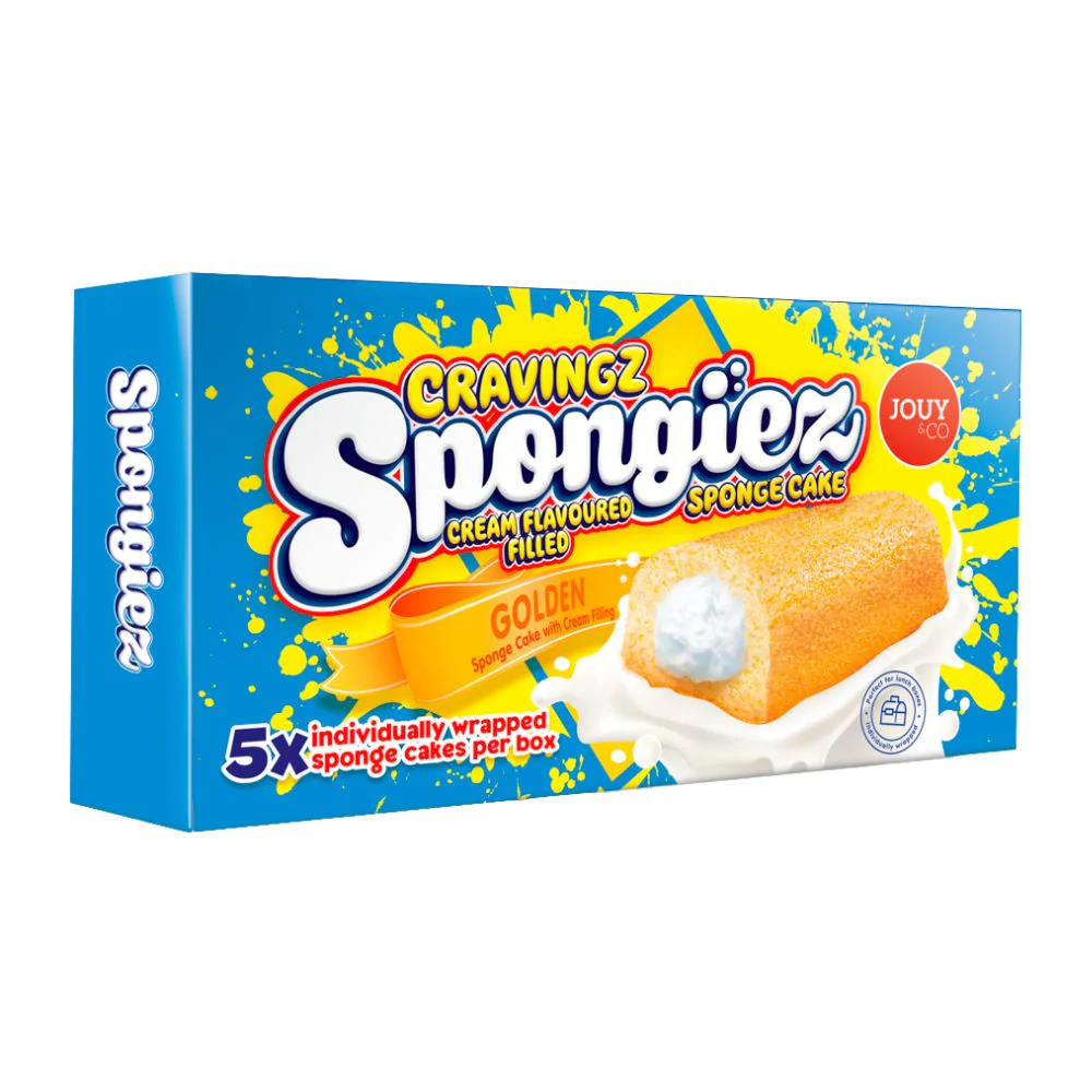 Jouy&Co Cravingz Spongiez Golden, merendine di pan di spagna ripieno di crema alla vaniglia da 200g
