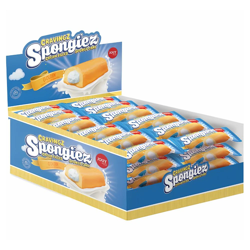 Jouy&Co Cravingz Spongiez Golden, merendine di pan di spagna ripiene di crema da 40g (confezione da 24)