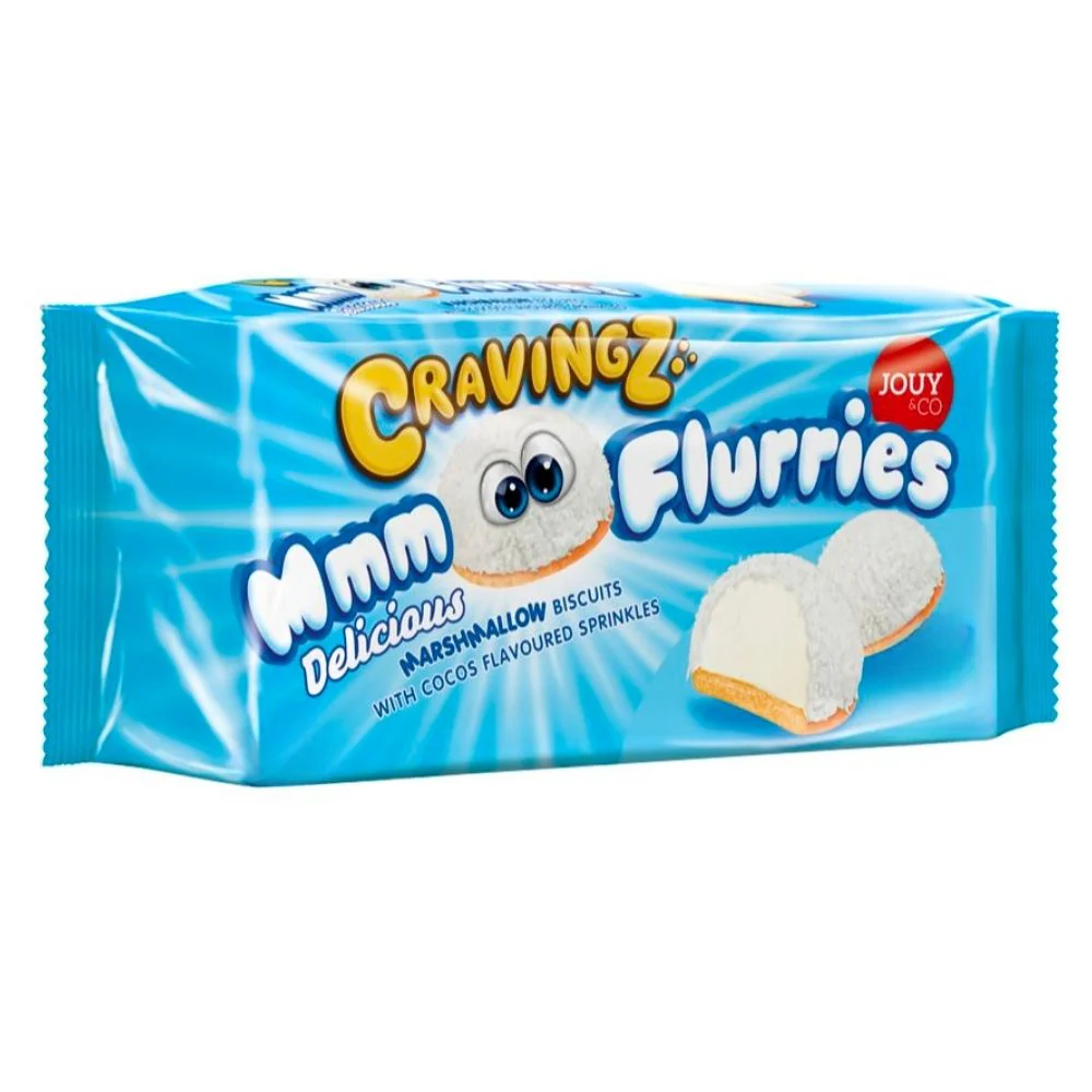 Jouy&Co Cravingz Flurries Cocos, biscotti ripieni di marshmallow con granella al cocco da 100g