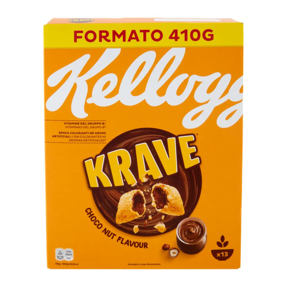 Kellogg's Krave, cereali ripieni di cioccolato alla nocciola da 410g