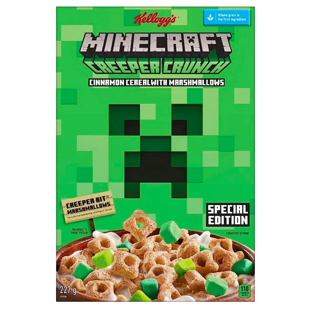 Kellogg's Minecraft Creeper Crunch, cereali alla cannella con marshmallow da 227g