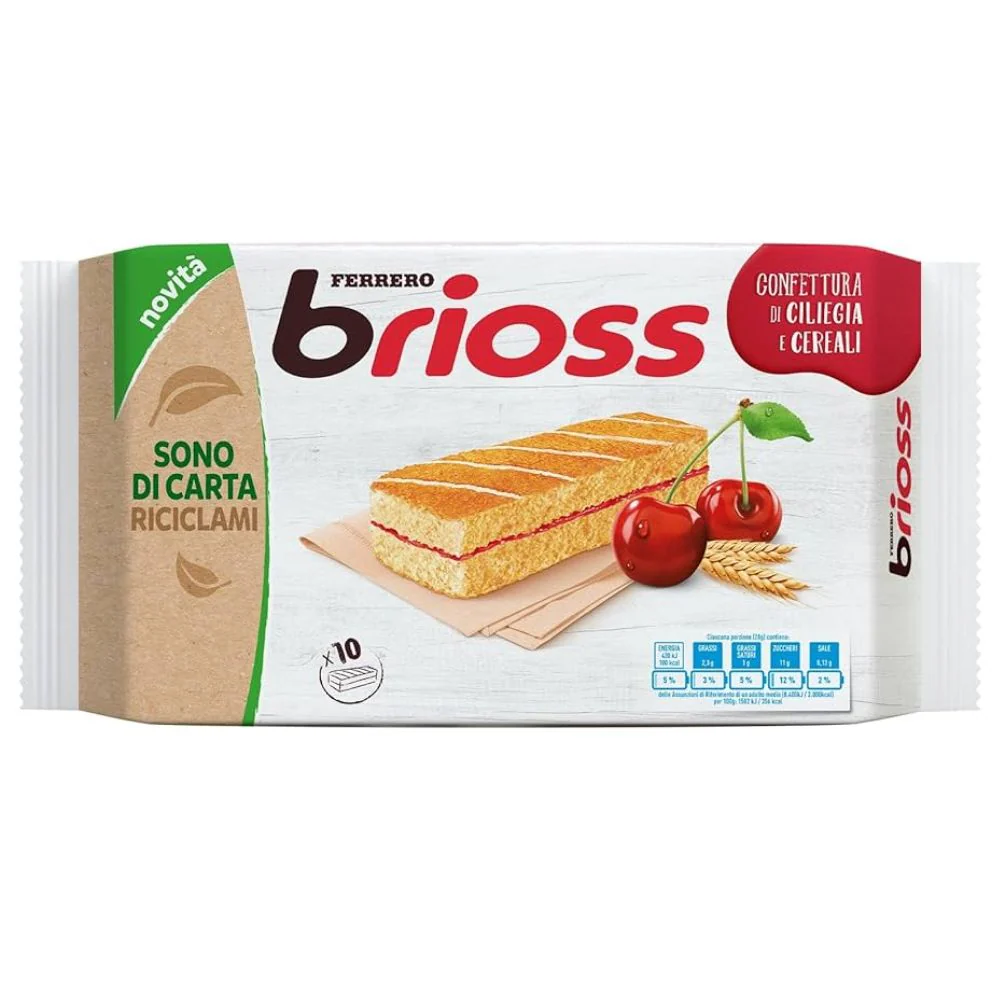 Ferrero Brioss Cherry, 10 merendine ai cereali con confettura alla ciliegia da 28g