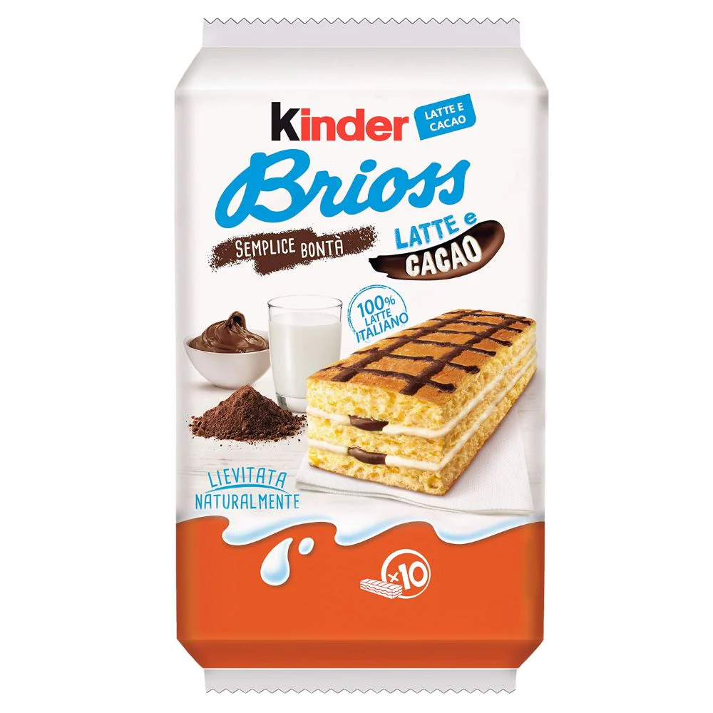 Kinder Brioss Milk and Choco , 10 merendine di pan di spagna con crema al latte e al cacao da 28g