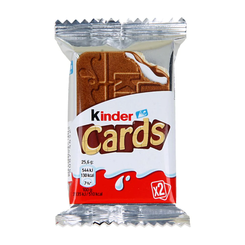 Kinder Cards, cialde ripiene di cioccolato Kinder da 25.6g