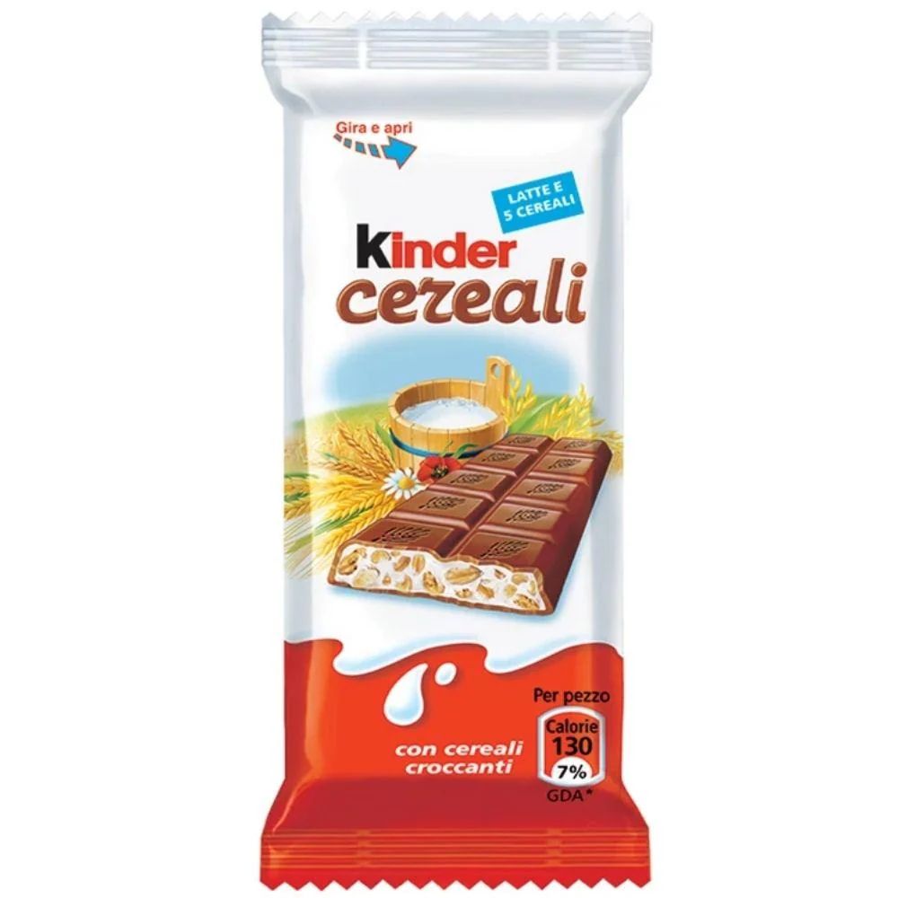Kinder Cereali, barretta al cioccolato al latte con cereali da 23.5g