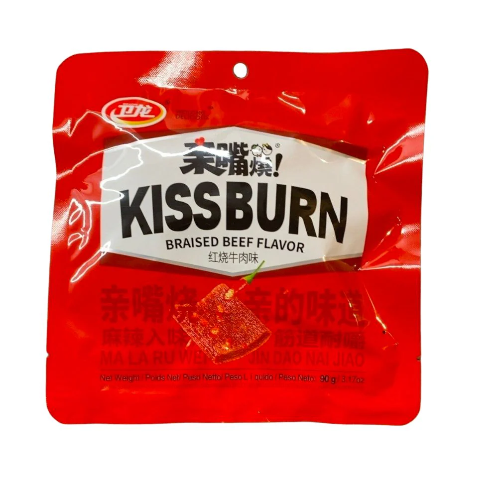 Kissburn Braised Beef Flavor, snack di frumento al sapore di manzo piccante monoporzionato da 90g