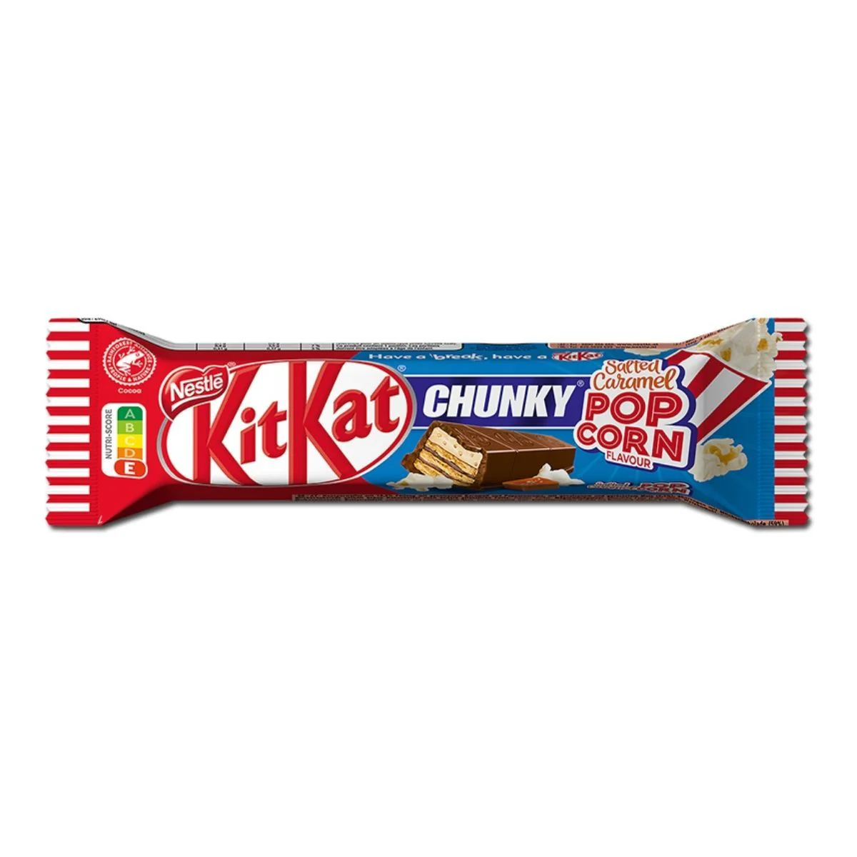 Kit Kat Chunky Popcorn, barretta di cioccolato ripiena di wafer e popcorn da 42g
