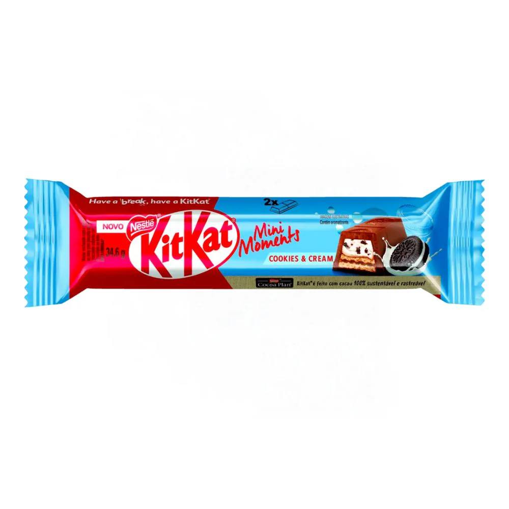 Kit Kat Mini Moments Cookies & Cream, barretta di cioccolato con wafer e pezzi di biscotto da 35g