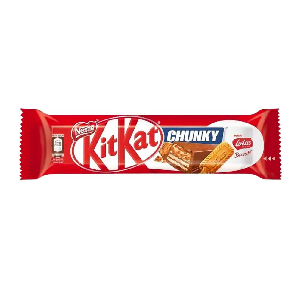 Kit Kat Chunky Lotus, wafer ricoperto di cioccolato e ripieno di crema al biscotto lotus da 42g