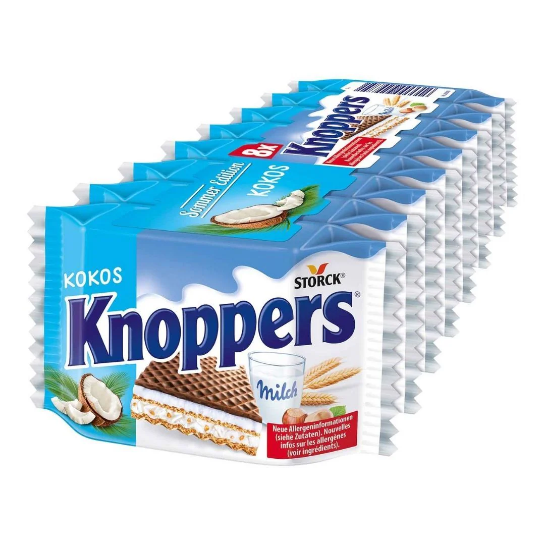 Knoppers Kokos, 8 wafer al cioccolato con cocco e caramello da 200g