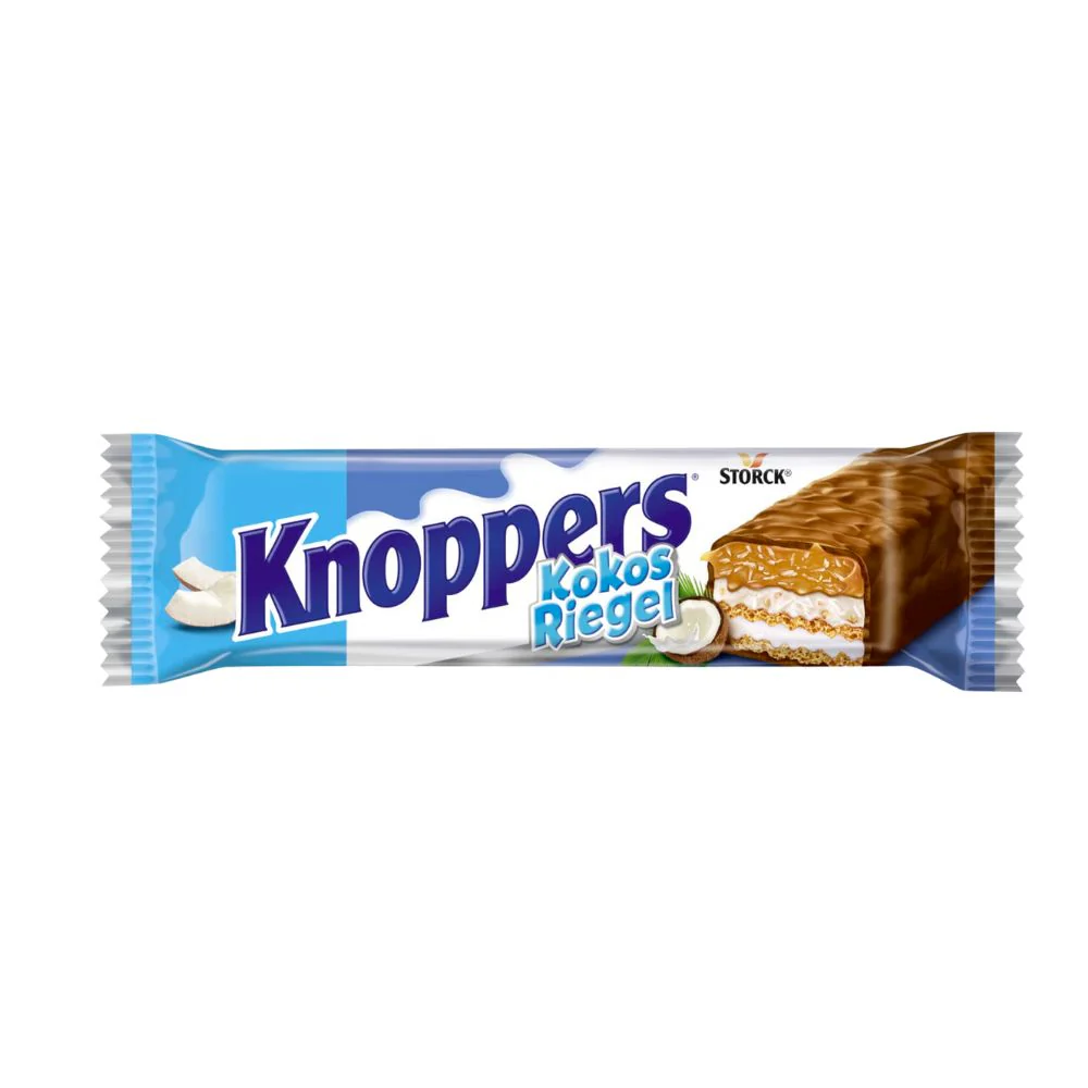 Knoppers Kokos Riegel, wafer al cioccolato con cocco e caramello da 40g