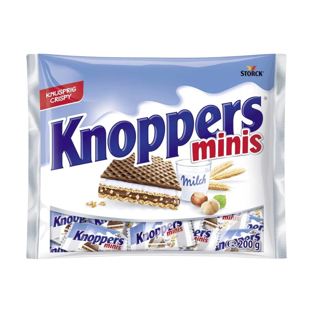 Knoppers Minis, 18 min wafer ripieno di crema al latte e nocciole da 200g