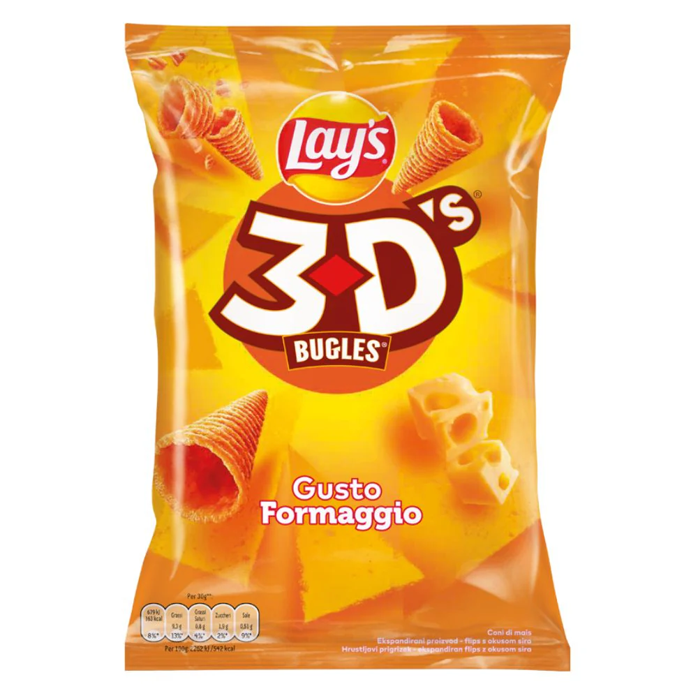 Lay's 3D's Bugles Formaggio, snack di mais al gusto di formaggio da 100g
