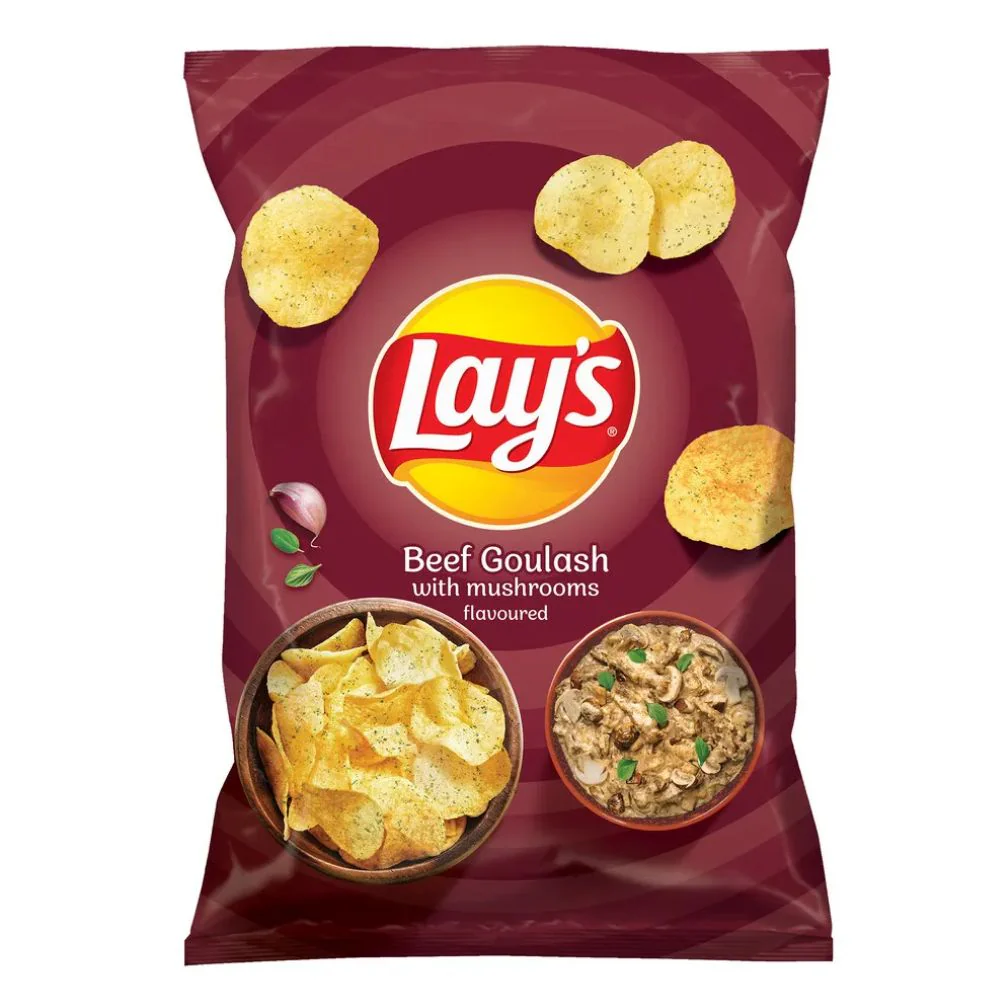 Lay's Beef Goulash With Mushrooms, patatine al gusto di vellutata ai funghi e manzo da 130g