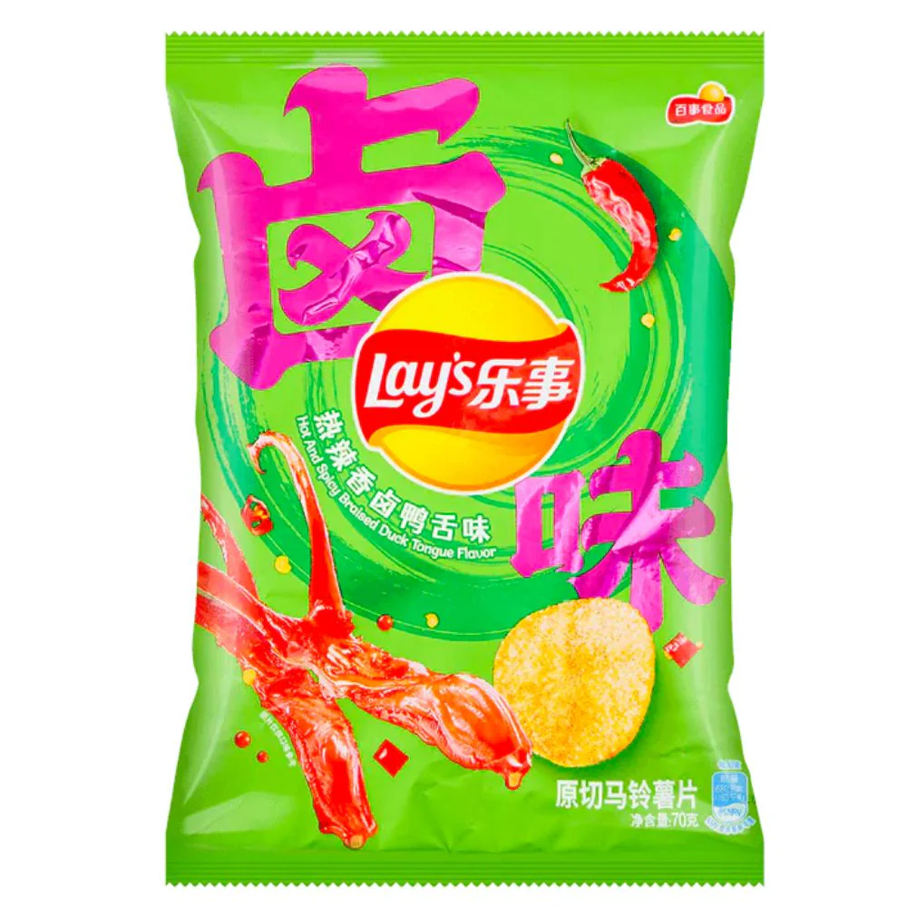 Lay’s Hot and Spicy Braised Duck Tongue Flavor, patatine al gusto di lingua di anatra da 70g