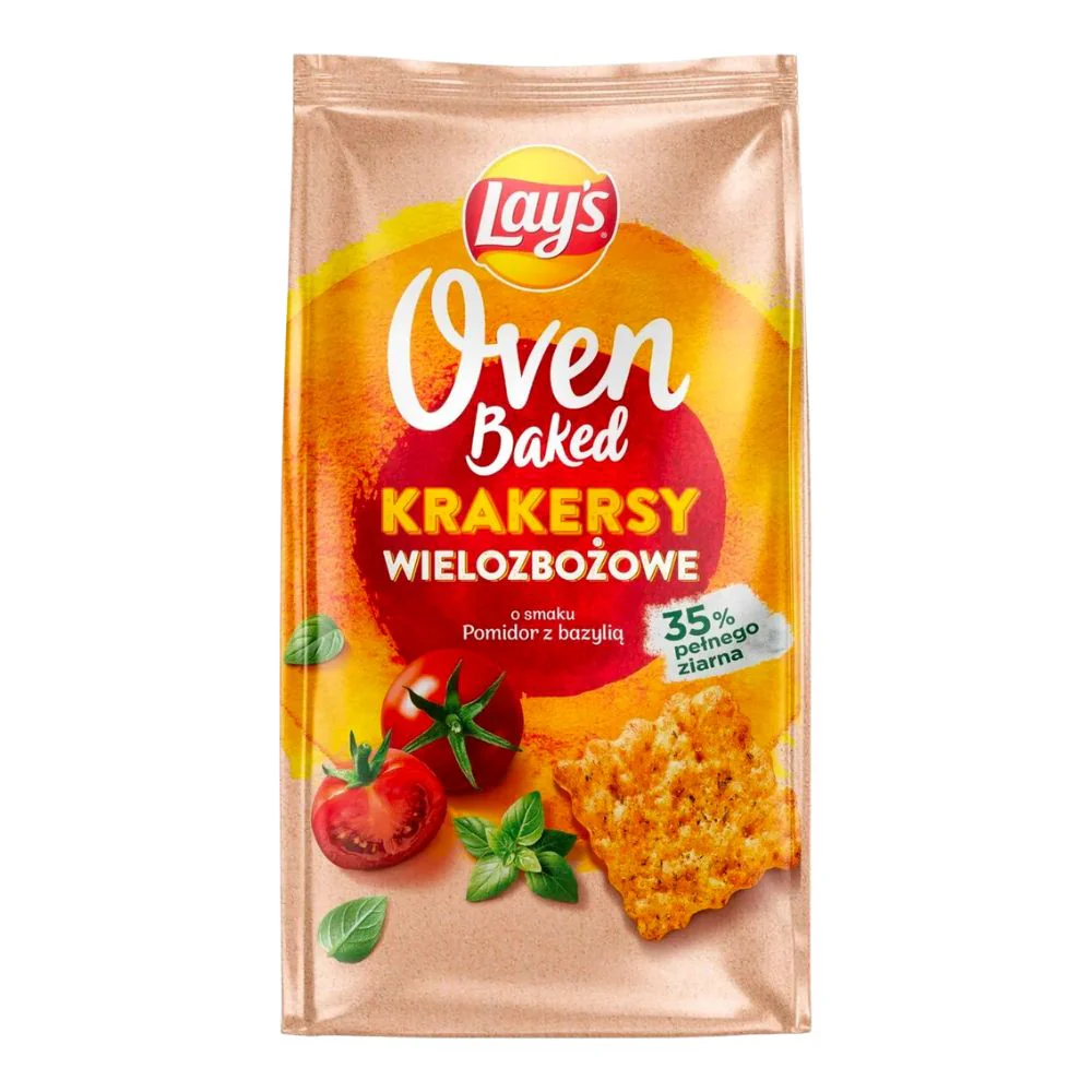 Lay’s Oven Baked Krakersy Wielozbożowe Tomato and Basil, crackers al pomodoro e al basilico da 80g