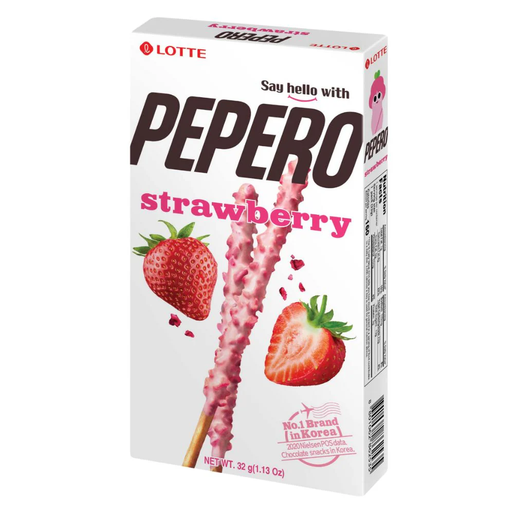 Lotte Pepero Strawberry, stick di biscotto con copertura al gusto di fragola da 32g