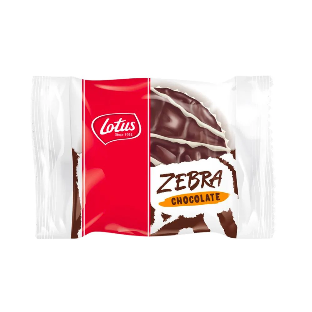 Lotus Zebra Chocolate, tortino con glassa al cioccolato da 38g