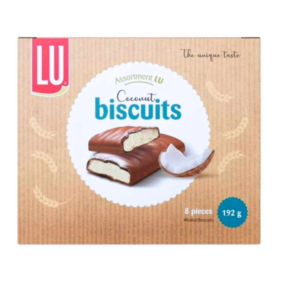 LU Coconut Biscuits, 8 biscotti al cocco ricoperti di cioccolato da 192g