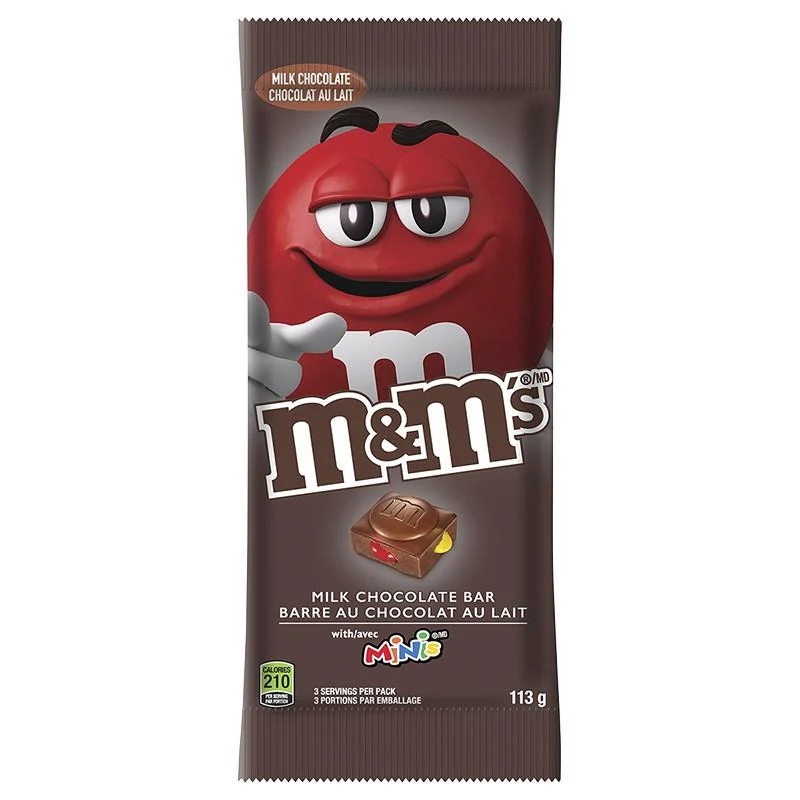M&M's Milk Chocolate Bar with Minis, barretta di cioccolato con m&m's da 113.4g