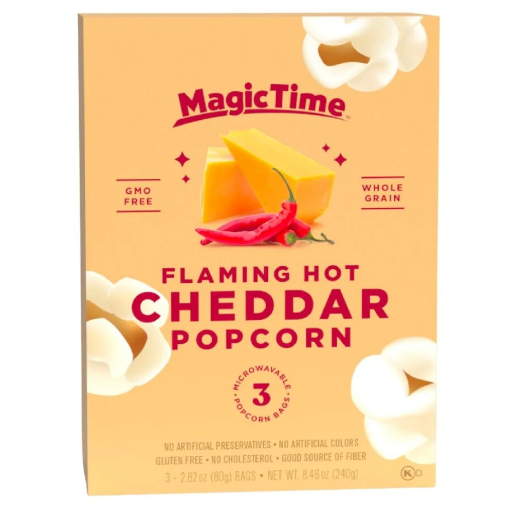 Magic Time Flaming Hot Cheddar Popcorn, popcorn al cheddar piccante da 240g