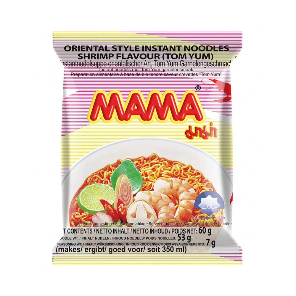 Mama Instant Noodles Shrimp Tom Yum, noodles ai gamberetti e tom yum da 60g