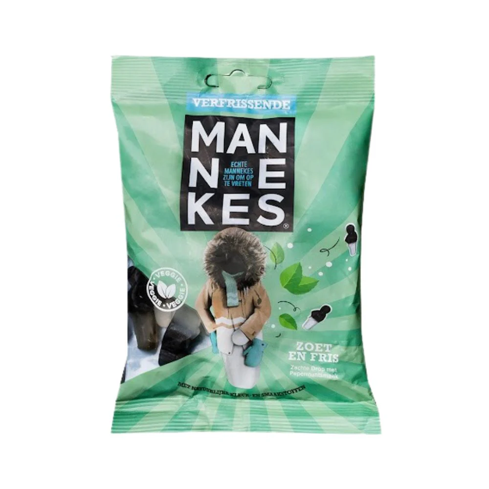 Mannekes Verfrissende, liquirizia al gusto di menta piperita da 100g