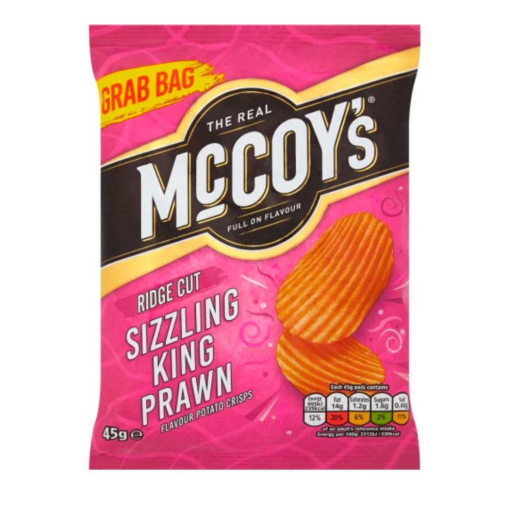 Mccoy's Sizzling King Prawn, patatine al gusto di gamberone da 45g