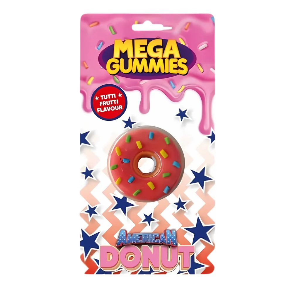Mega Gummies American Donut, caramella gommosa a forma di ciambella al gusto di tutti frutti da 120g