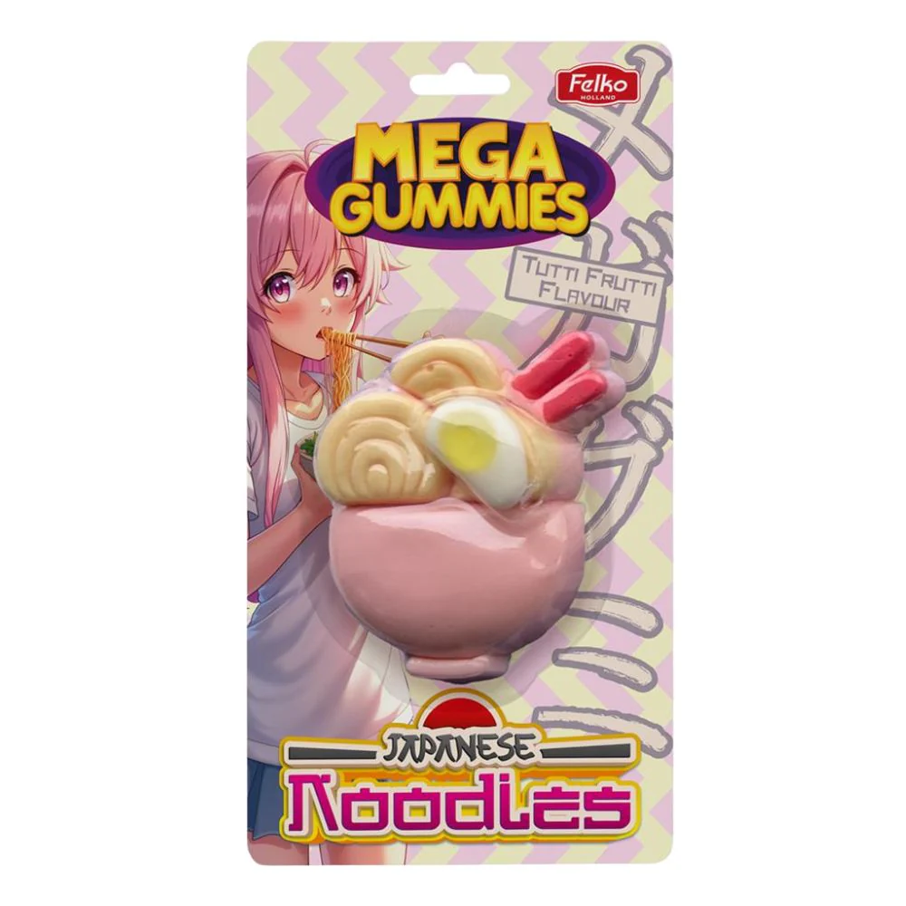 Mega Gummies Japanese Noodles, caramella gommosa a forma di noodles al gusto di tutti frutti da 120g
