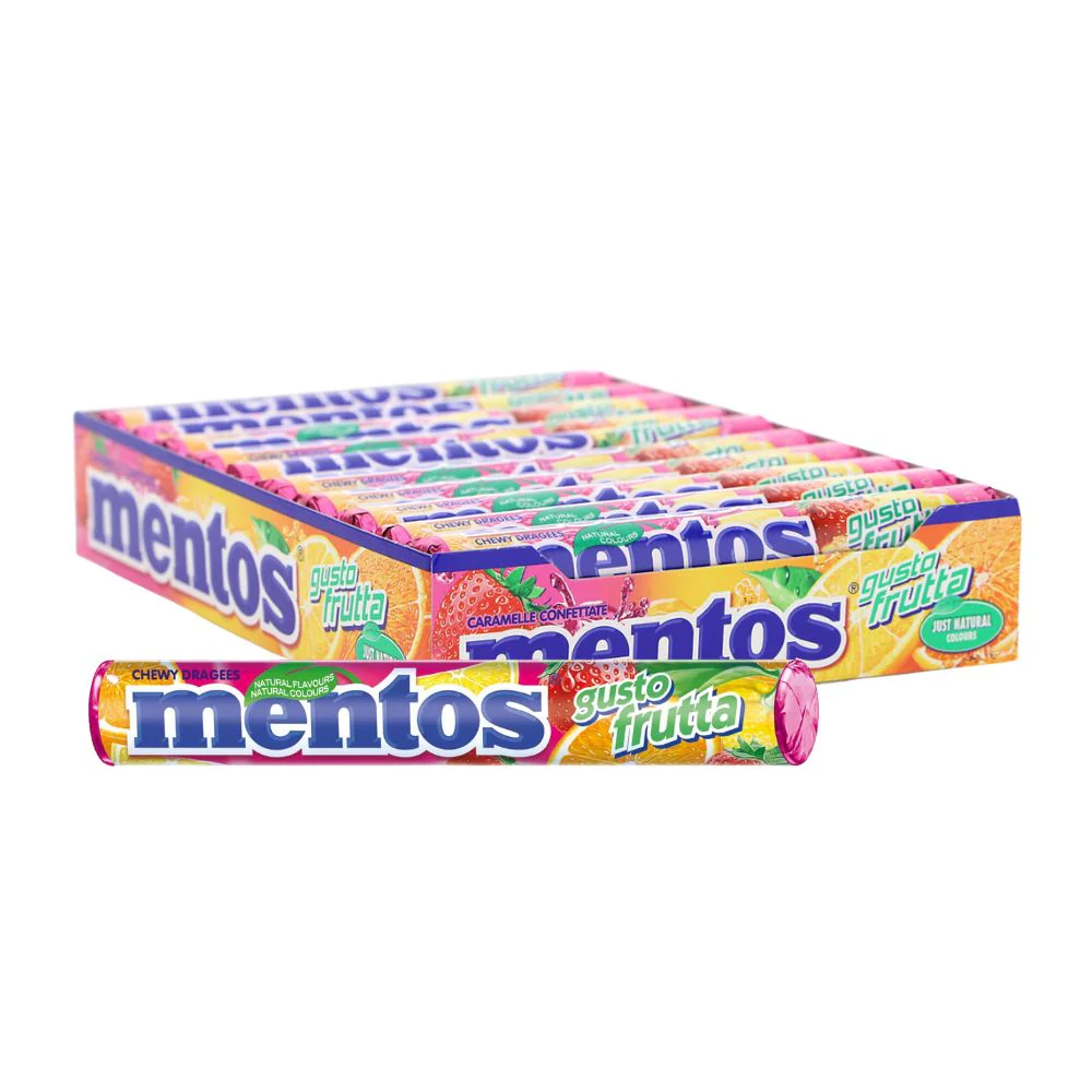 Mentos Fruit, caramelle al gusto di frutta da 38g (Confezione da 20)