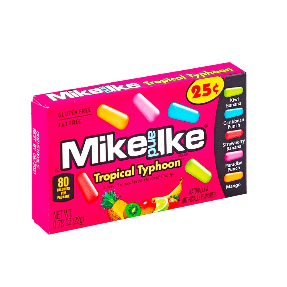 Mike and Ike Tropical Typhoon, caramelle ai frutti tropicali da 22g