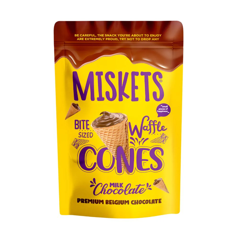 Miskets Cones With Milk Chocolate, coni di cialda con ripieno di cioccolato al latte da 70g