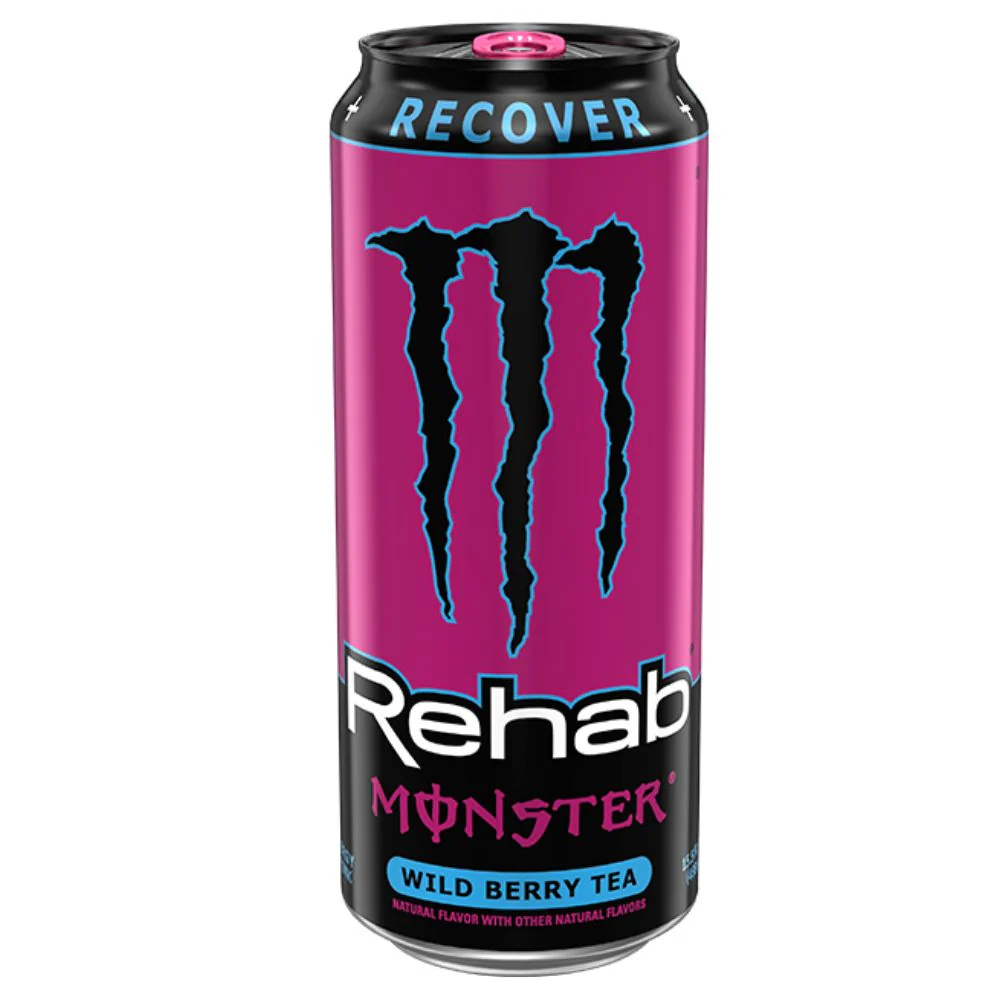 Monster Energy Rehab Wild Berry Tea, energy drink al gusto di tè ai frutti rossi da 458ml