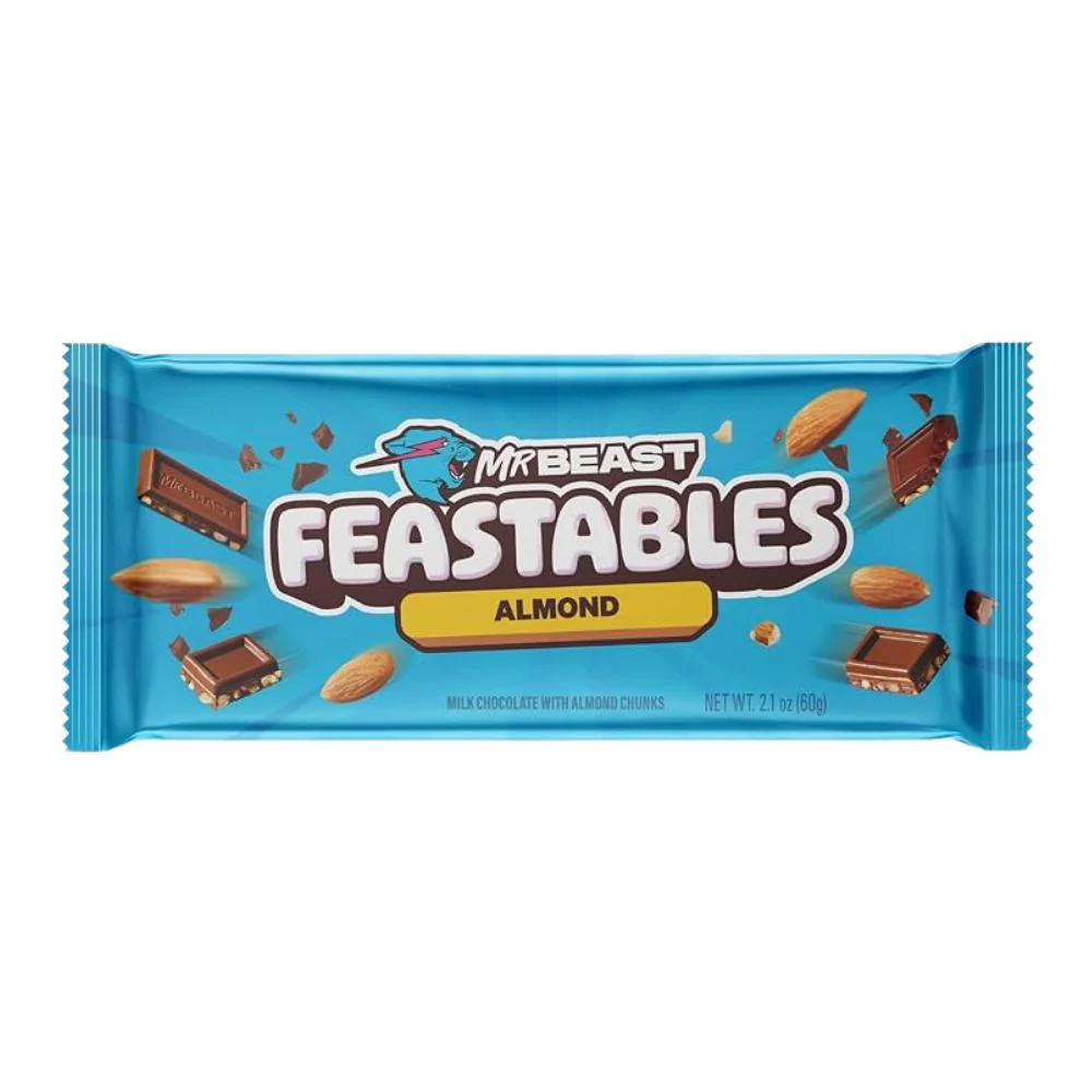 Mr Beast Feastables Almond, tavoletta di cioccolato al latte con pezzi di mandorla da 60g