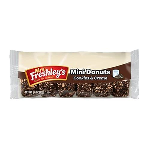 Mrs Freshley's Cookies & Creme Mini Donuts, ciambelle al cioccolato con pezzi di biscotti da 96g